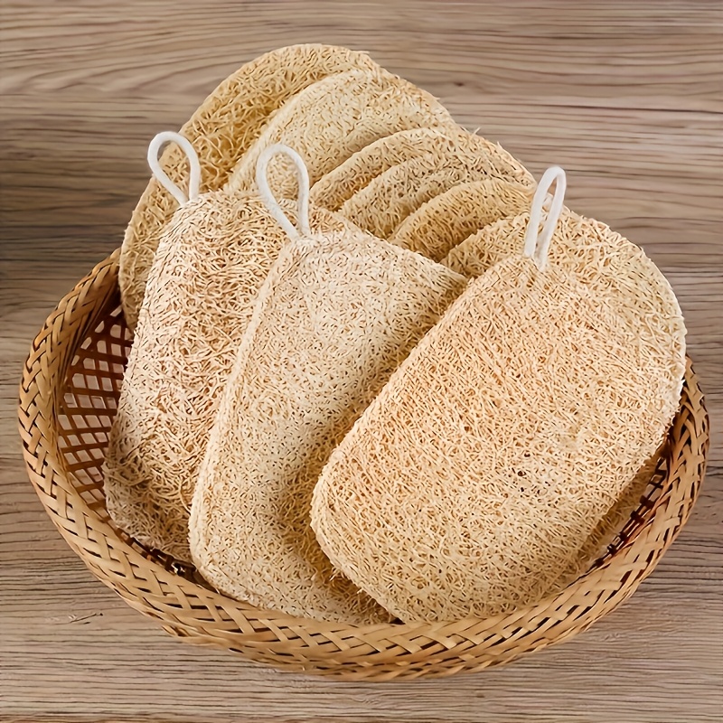 Body Loofah Natural - ฟองน้ำขัดผิวจากใยบวบธรรมชาติ 6 ชิ้น - แปรงขัดตัวอ่อนโยนสำหรับอาบน้ำและแช่ตัว, แผ่นทำความสะอาดจากใยไผ่