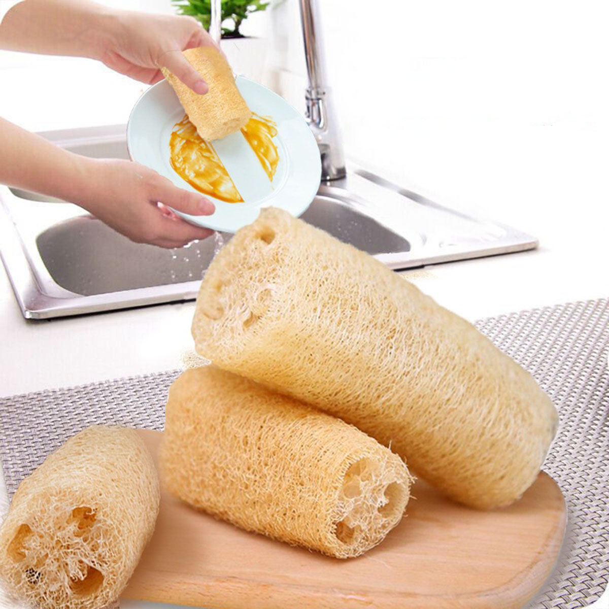 Body Loofah Natural - ฟองน้ำใยบวบธรรมชาติ 1 ชิ้น อุปกรณ์ทำความสะอาดอเนกประสงค์ สำหรับห้องครัว ห้องน้ำ